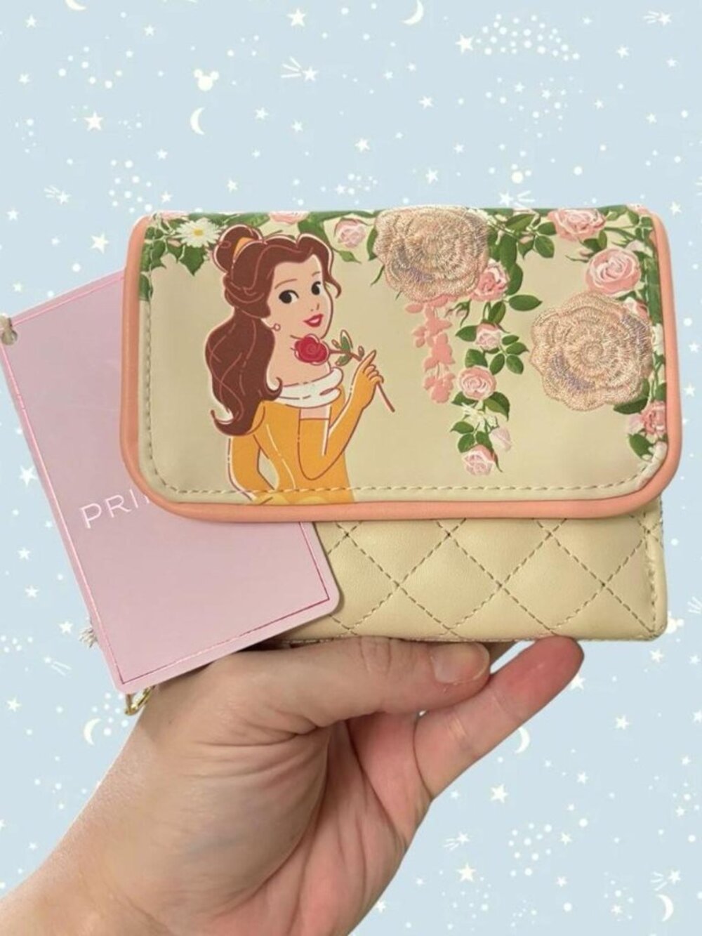 Loungefly Disney Beauty and the Beast cream and pink quilted wallet